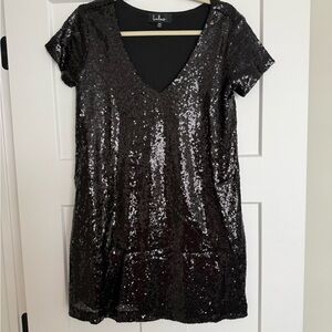 Lulu's Black Sequin V-Neck Mini Dress